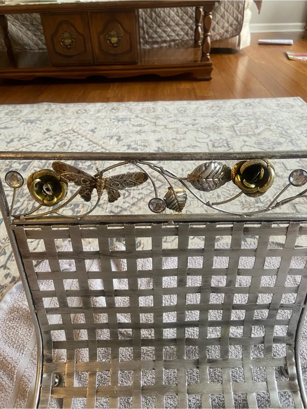 Metal Decorative Two-Tier Mail & Magazine Holder - Silver with Gold Accents